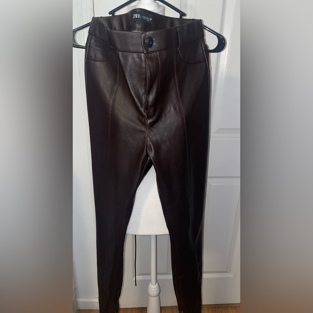 Zara Faux Leather Pants-Brown-New without tags -Medium